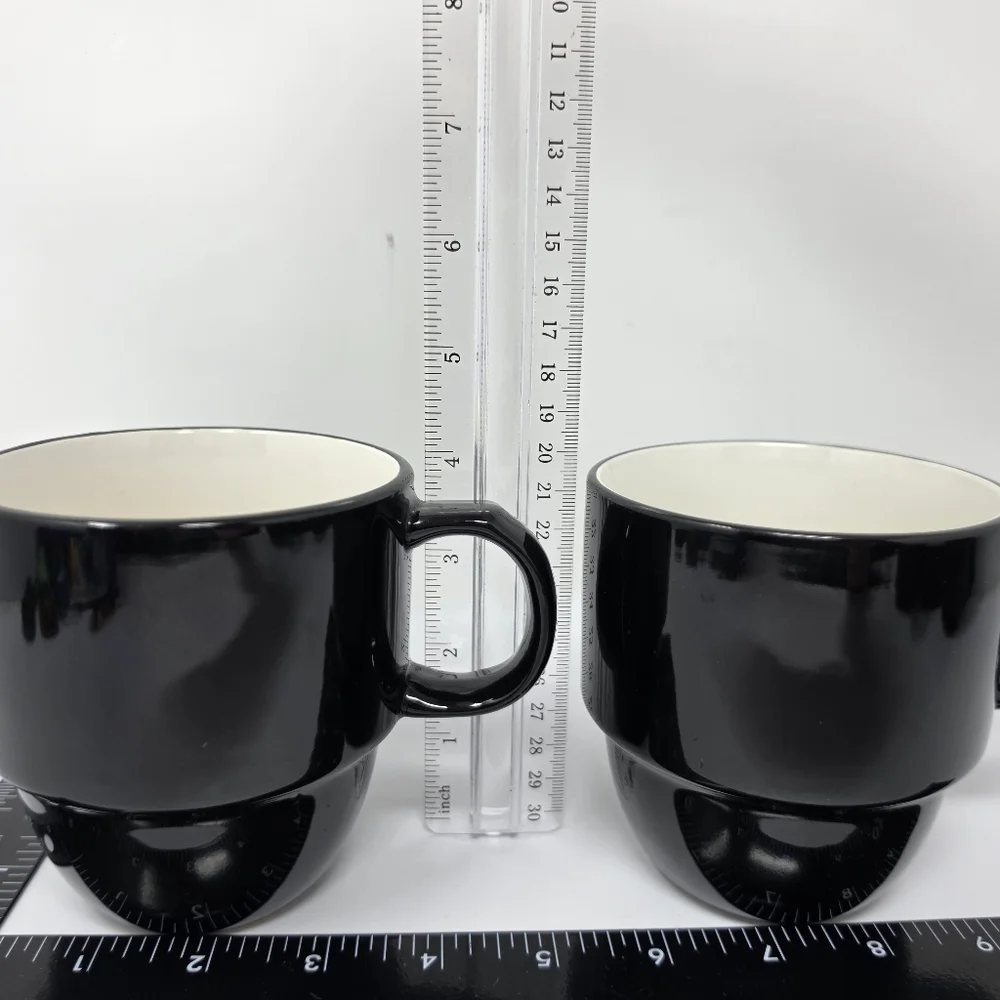 Coffee Cup Mug Stack Stackable Black Set of 2